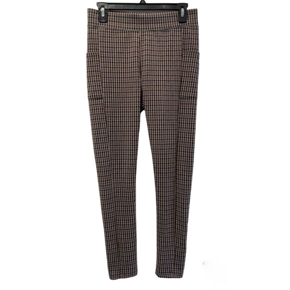 Loft Slim Fit 2 Pocket Ponte Knit Leggings Black Red Gray Plaid Size Small‎ NWOT - Picture 1 of 6